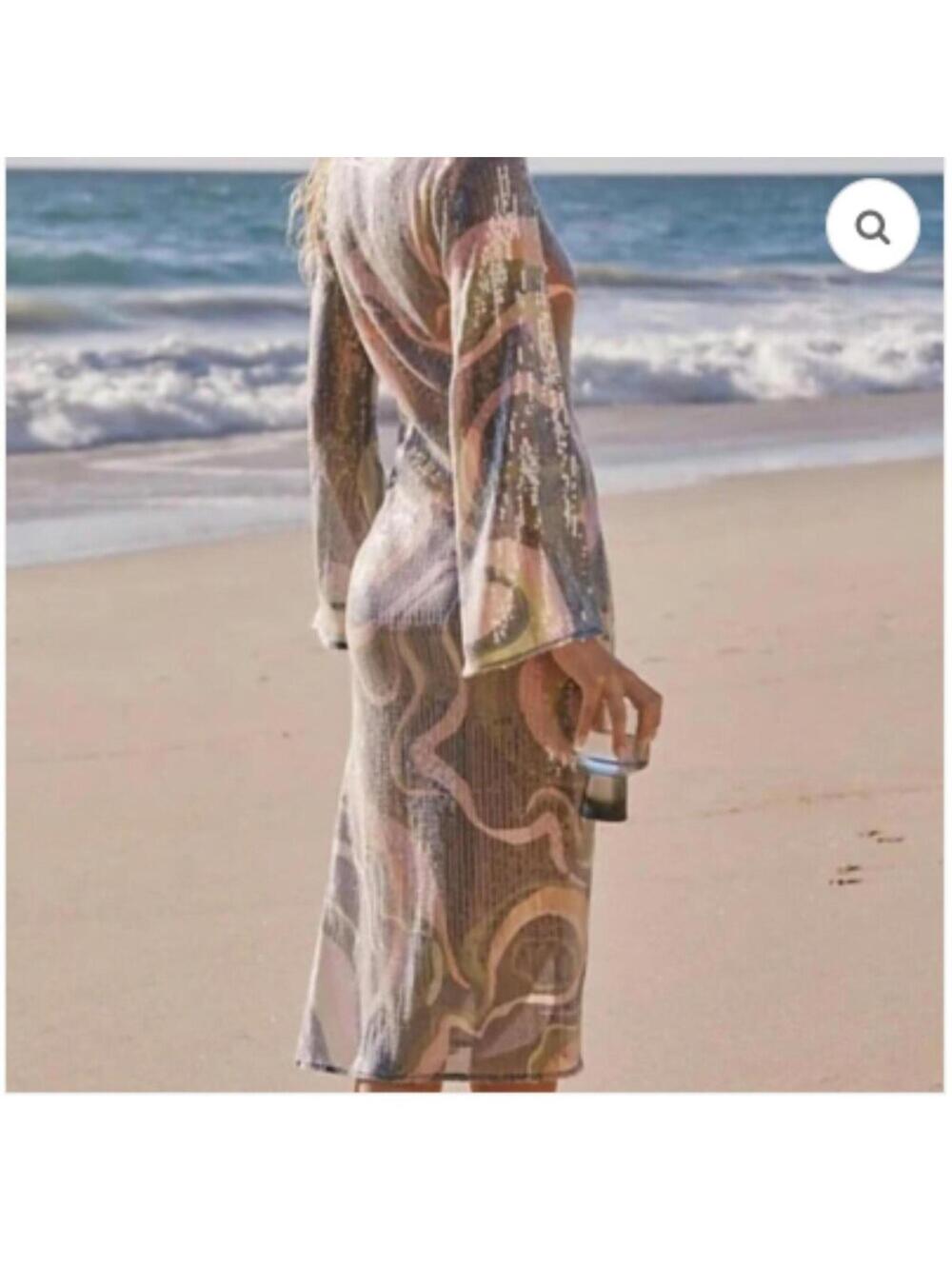 NWT HUTCH x Anthropologie McRae Boho Sequin Bell Sleeve Cover Up Size XS $188 - Picture 2 of 9